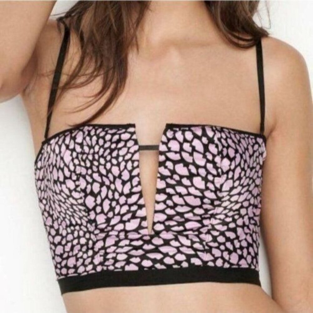 Victoria's Secret VS Bustier Corset Bra M Very Sexy Lips Lavender Black Bralette